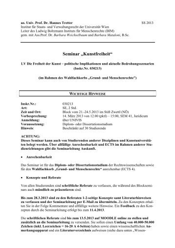 Wichtige Hinweise - Ludwig Boltzmann Institut für Menschenrechte