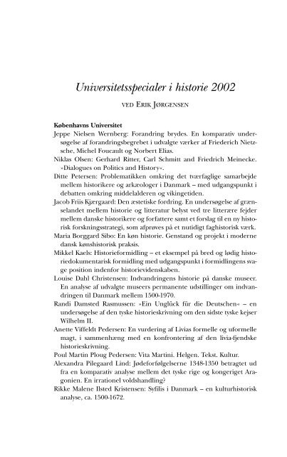 Universitetsspecialer i historie 2002 - Historisk Tidsskrift
