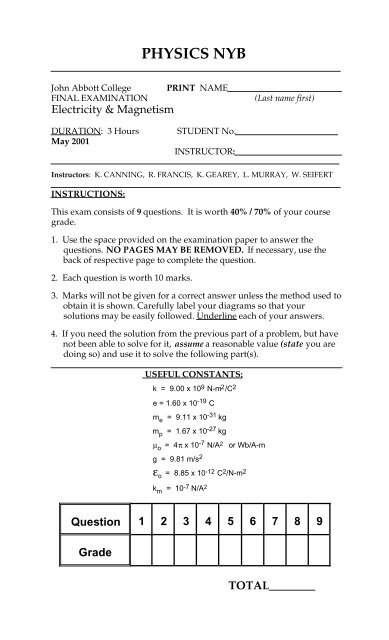 PHYSICS NYB - John Abbott College