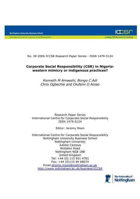Corporate Social Responsibility (CSR) in Nigeria: western mimicry ...