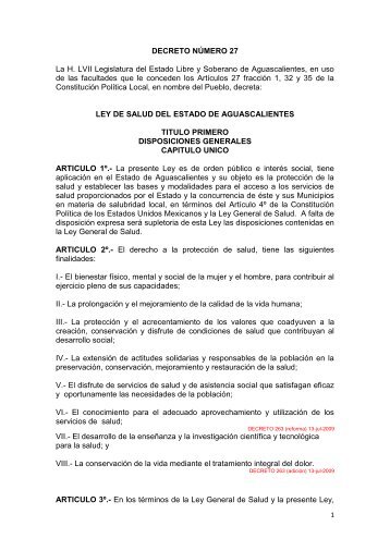 Ley de Salud del Estado de Aguascalientes. - Gobierno de ...