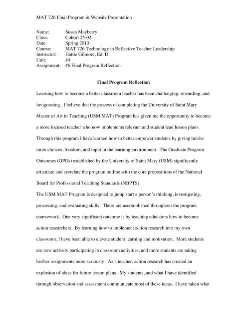 Final Program Reflection Paper