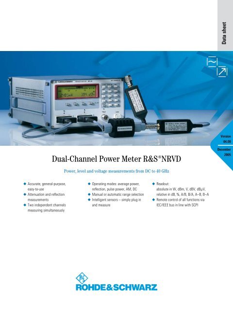 Dual-Channel Power Meter ¸NRVD - Rohde & Schwarz