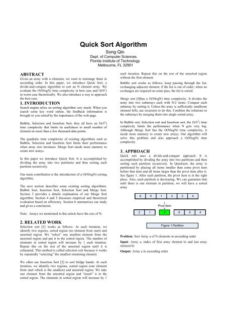 Quick Sort Algorithm - Florida Institute of Technology