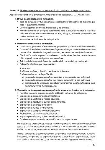 63 Anexo III. Modelo de estructura de informe tÃ©cnico sanitario de ...