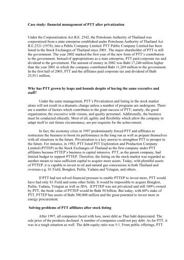 Case study: financial management of PTT after privatization