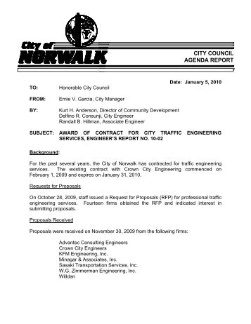 traffic engineering services - City of Norwalk