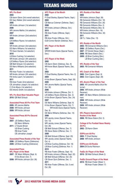 2012 HOUSTON TEXANS MEDIA GUIDE - Parent Directory - NFL.com