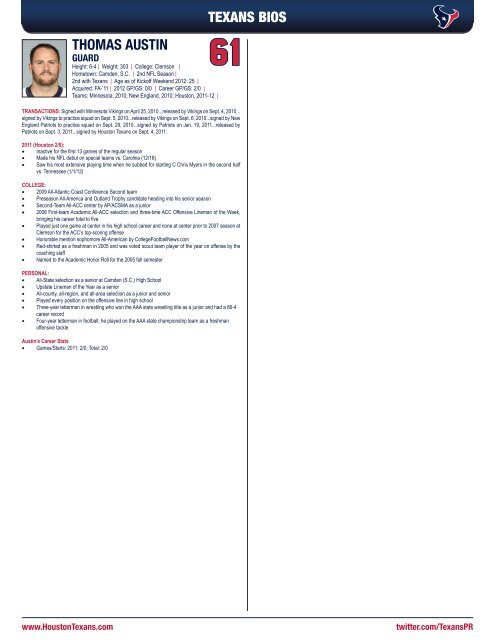 2012 HOUSTON TEXANS MEDIA GUIDE - Parent Directory - NFL.com