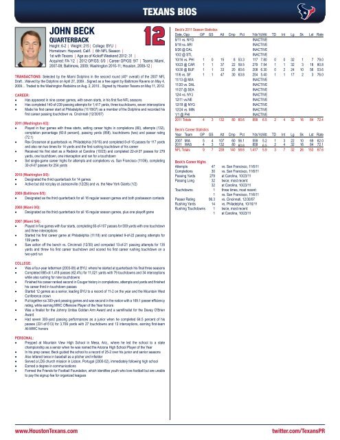 2012 HOUSTON TEXANS MEDIA GUIDE - Parent Directory - NFL.com