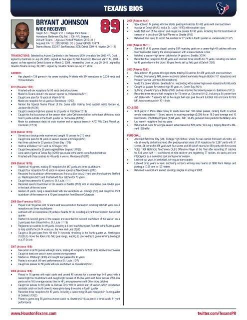 2012 HOUSTON TEXANS MEDIA GUIDE - Parent Directory - NFL.com