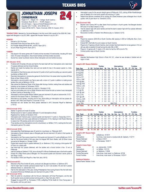 2012 HOUSTON TEXANS MEDIA GUIDE - Parent Directory - NFL.com