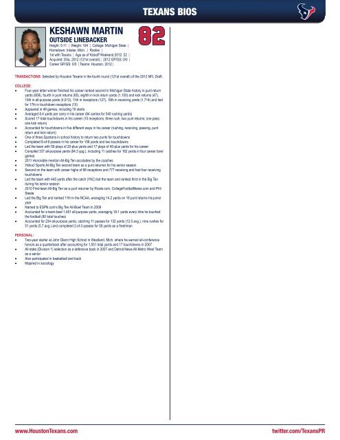 2012 HOUSTON TEXANS MEDIA GUIDE - Parent Directory - NFL.com