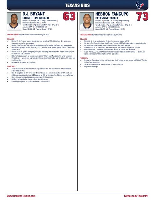 2012 HOUSTON TEXANS MEDIA GUIDE - Parent Directory - NFL.com