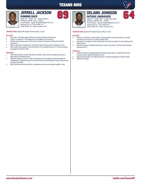 2012 HOUSTON TEXANS MEDIA GUIDE - Parent Directory - NFL.com