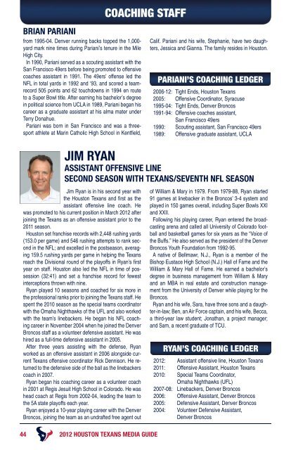 2012 HOUSTON TEXANS MEDIA GUIDE - Parent Directory - NFL.com