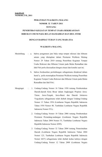 salinan nomor 27/e, 2011 peraturan walikota malang nomor 32 ...