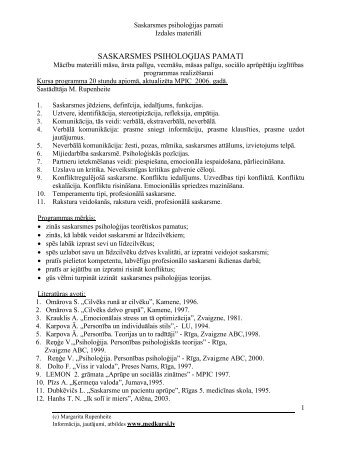 SASKARSMES PSIHOLOÄ¢IJAS PAMATI - medkursi.lv