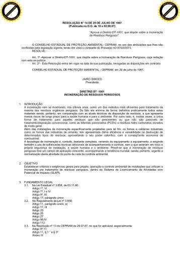 ResoluÃ§Ã£o CEPRAM nÂº 14/87 - SEMA - Secretaria do Meio Ambiente