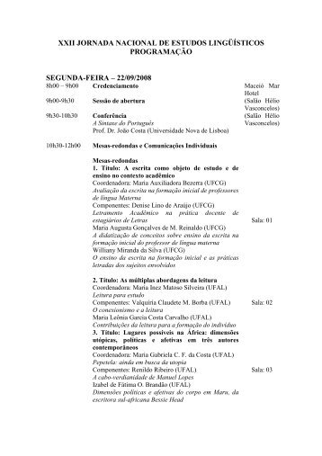 programaÃ§Ã£o da xxii jornada de estudos linguÃ­sticos - Universidade ...