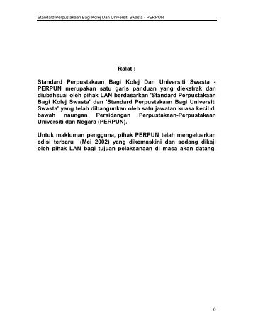 Ralat : Standard Perpustakaan Bagi Kolej Dan Universiti Swasta ...