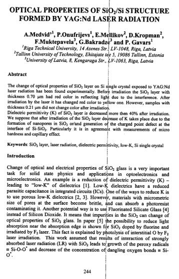 OPTICAL PROPERTIES OF SiOj/Si STRUCTURE ... - Aleph Files