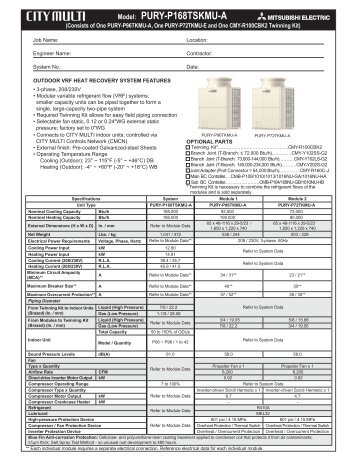 Model: PURY-P168TSKMU-A - Mitsubishi Electric Sales Canada Inc.