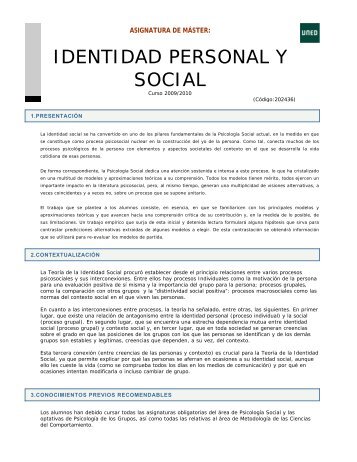 IDENTIDAD PERSONAL Y SOCIAL - UNED