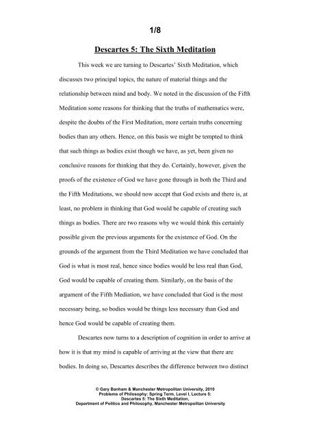 descartes meditation 6/ essay