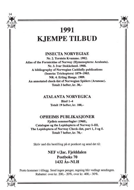 Insekt-Nytt nr. 2, 1991 - Norsk entomologisk forening