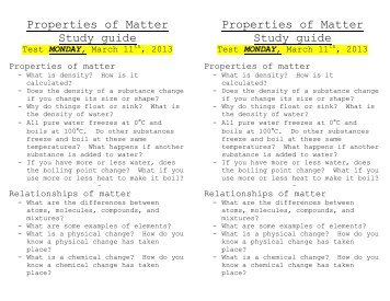 Properties of Matter Study guide Properties of Matter Study guide