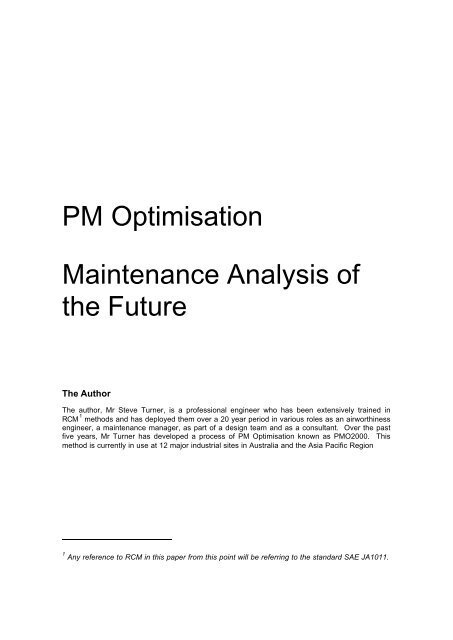 PM Optimisation Maintenance Analysis of the Future