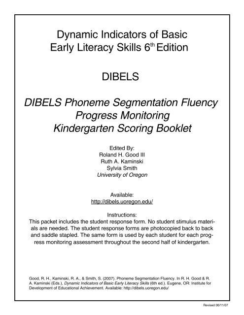 Phoneme segmentation fluency dibels university of oregon
