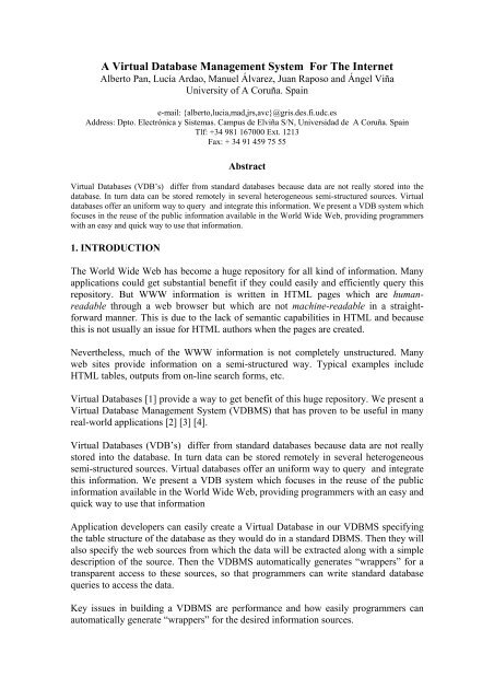 A Virtual Database Management System For The Internet Citeseerx