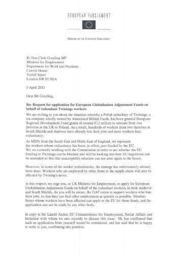 Letter to UK Minister for Employment regarding ... - Keith Taylor MEP