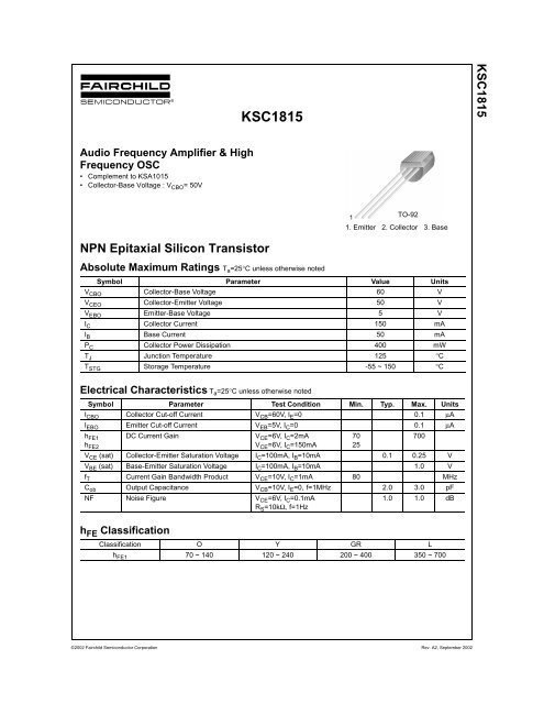 KSC1815 NPN Epitaxial Silicon Transistor