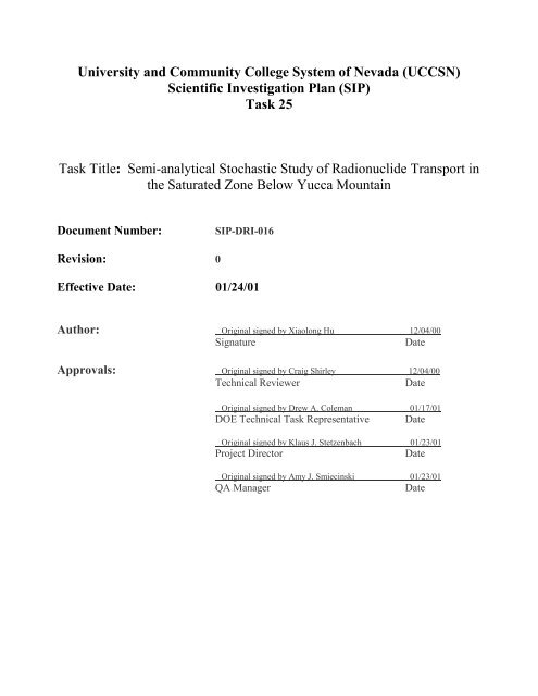 Semi-analytical Stochastic Study of Radionuclide Transport in the ...