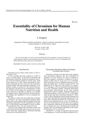 Essentiality of Chromium for Human Nutrition and Health