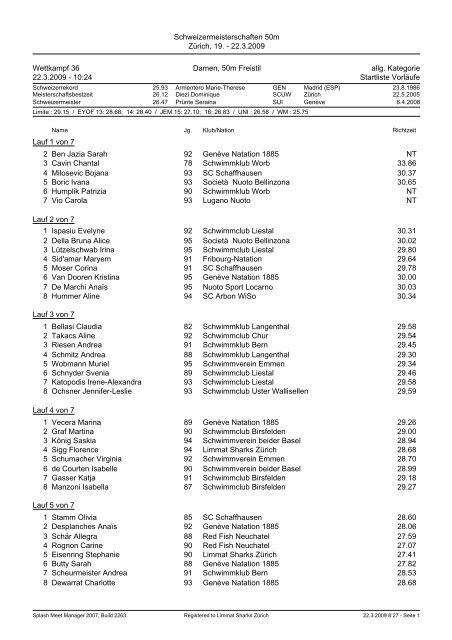 Startliste - Schwimmverein Limmat (SVL)