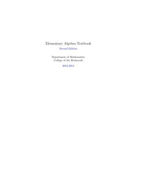 Elementary Algebra Textbook - College of the Redwoods