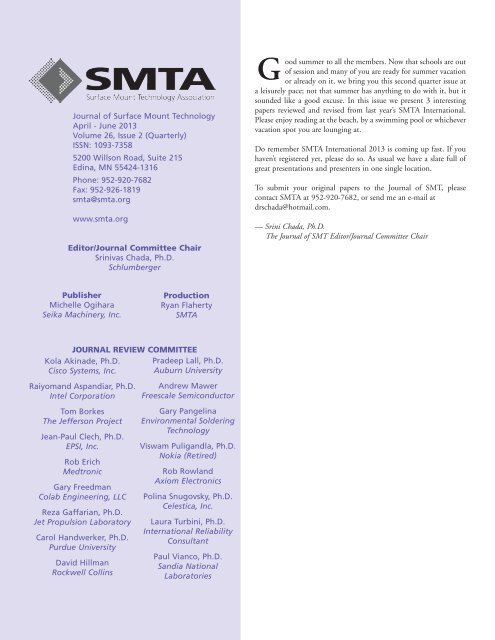 Journal of Surface Mount Technology - SMTA