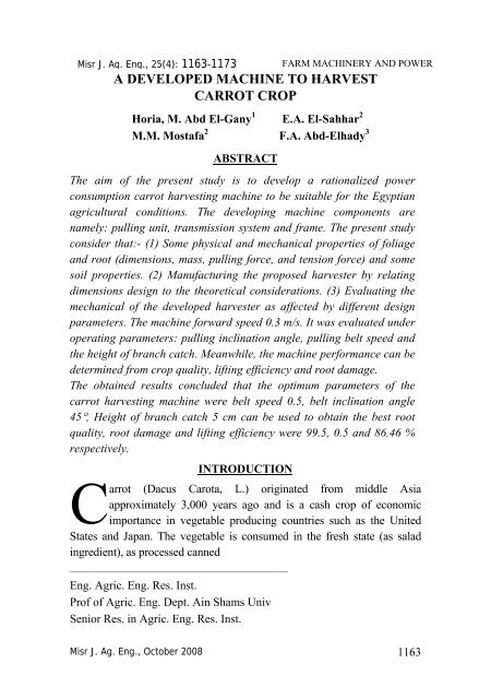 a developed machine to harvest carrot crop - Misr Journal Of ...