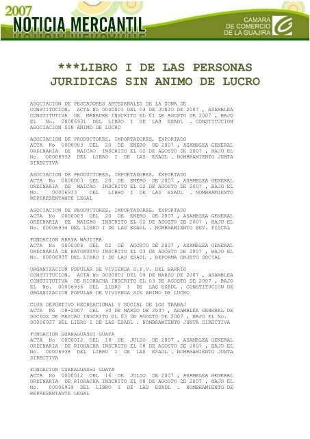 ***LIBRO I DE LAS PERSONAS JURIDICAS SIN ANIMO DE LUCRO