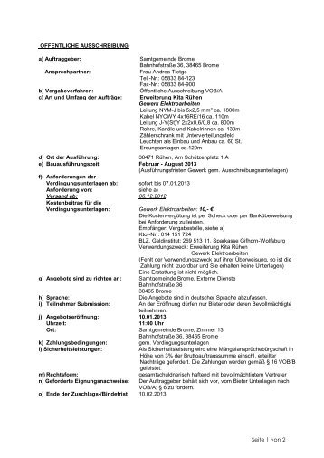 Erweiterung KiTa RÃ¼hen - Gewerk Elektroarbeiten - Samtgemeinde ...
