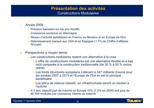 RÃ©union SFAF du 3 Septembre 2009 sur les comptes ... - Touax