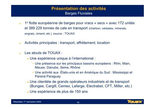 RÃ©union SFAF du 3 Septembre 2009 sur les comptes ... - Touax