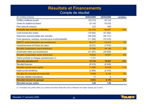 RÃ©union SFAF du 3 Septembre 2009 sur les comptes ... - Touax