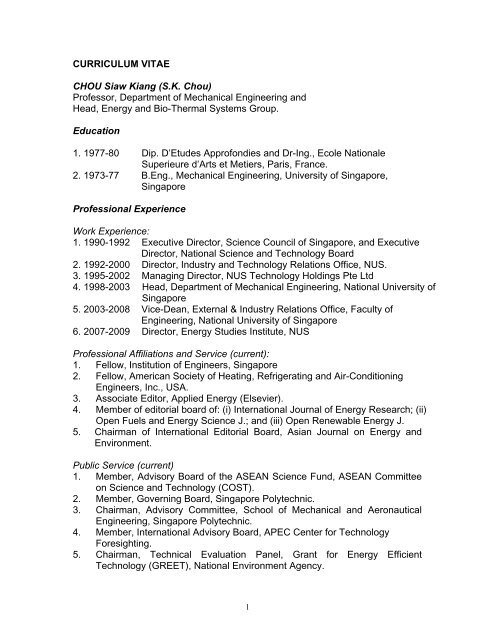 Curriculum Vitae (PDF) - National University of Singapore