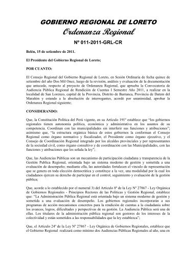 Ordenanza Regional - Gobierno Regional de Loreto