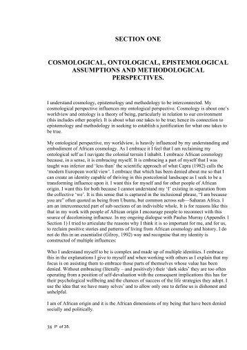 section one cosmological, ontological, epistemological assumptions ...